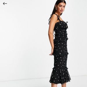 ASOS Black and White Polka Dot Midi Dress
